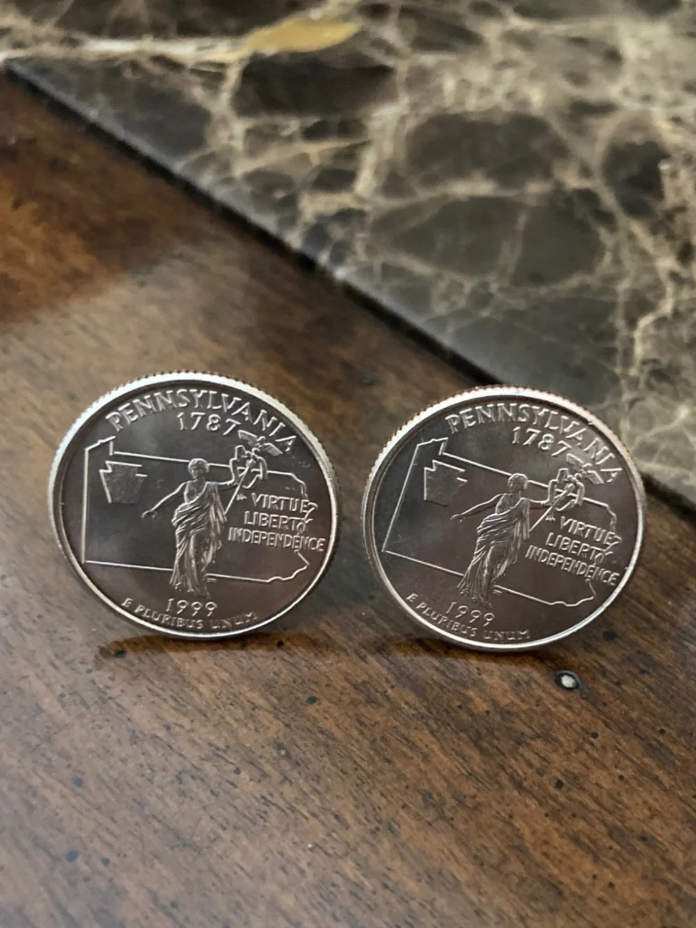 Pennsylvania State Quarter Coin Cufflinks 1999